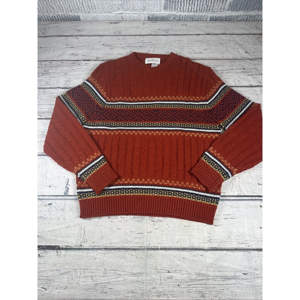 Vintage Jantzen Cable Knit Burnt Orange Sweater Mens size Large made in USA